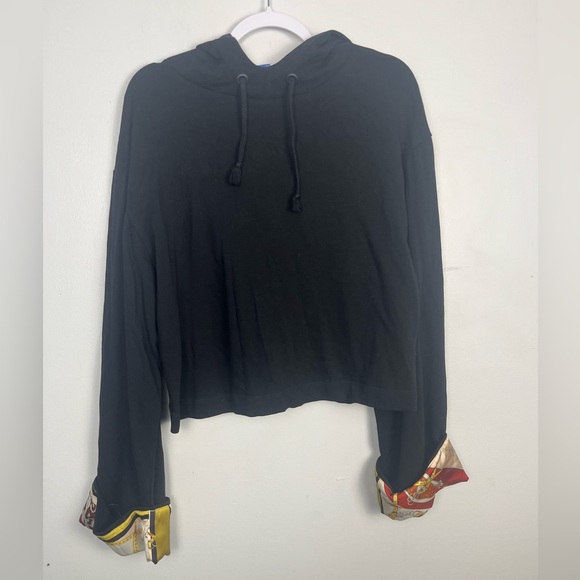 Zara satin-lined hoodie sweatshirt black chain print size medium - Picture 4 of 7